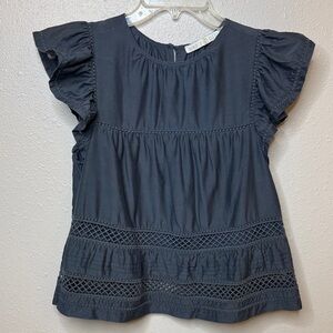 Marie Oliver Pennie Charcoal Silk‎ Cotton Crotchet Flutter Sleeve Boho - XS